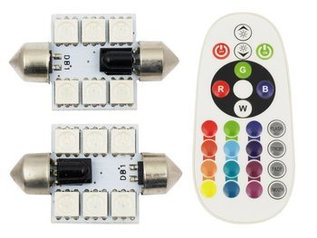 36 mm | RGB C5W kit | Dvě C5W RGB LED žárovky | Barevné dálkové ovládání