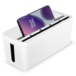 JB2318-White | Cable organizer, BOX type with a phone holder | Container for strips and cables