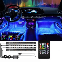 RGB LED lighting inside the car under the cigarette lighter socket | 4x LED strip 12 LEDs 5050 22cm | IR remote | music modes