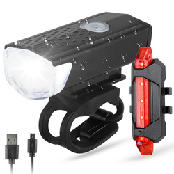 LED-Fahrradlampen-Set für Vorder- und Hinterrad | XME CREE LED 3W, 300lm, 3 Leuchtmodi, 800mAh Akku | 5 LEDs, 7 Leuchtmodi, 15 lm, eingebauter Akku