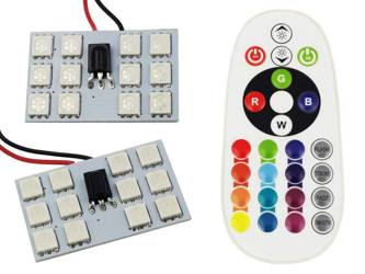 RGB-LED-Panel-Kit | 2 LED-Panels 12 SMD 5050 RGB | Farbfernbedienung | C5W- und W5W-Adapter