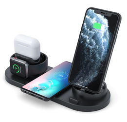 WD-01 | QI-Dock für Apple iPhone Airpods Watch | Kabelloses 15-W-Ladegerät | 3 Stecker - USB-C / Lightning / Micro-USB