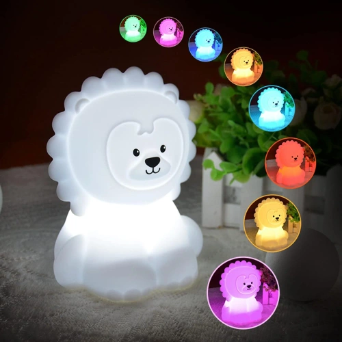 Lampka nocna dla dzieci LED z głośnikiem Bluetooth  Lew | Silikonowa, dotykowa lampka dzięcięca USB  | JS-L8L-330