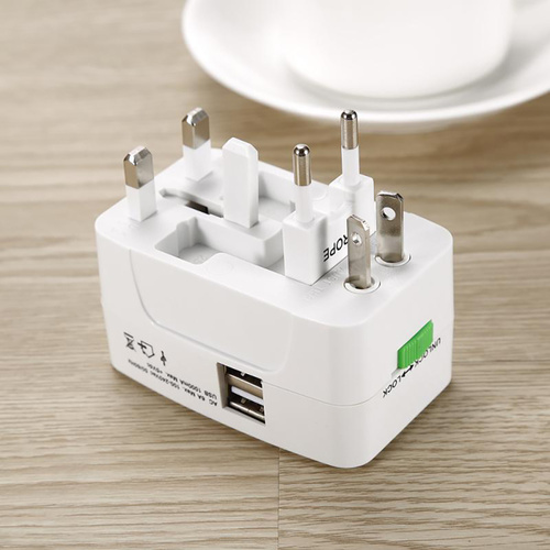 Wielofunkcyjna przejściówka podróżna, adapter sieciowy z ładowarką z dwoma portami USB | EU/USA/CN/UK/AUS | AD-T202