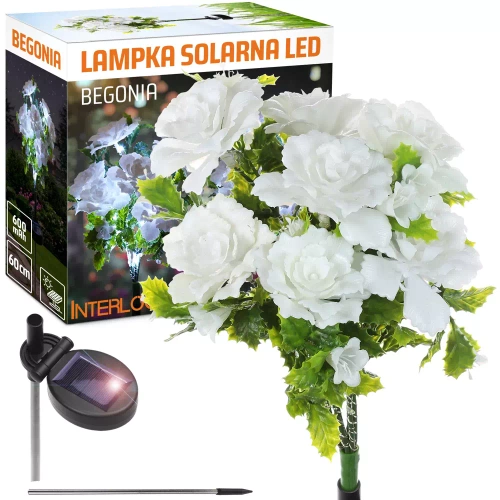 Kwiatek solarny | Ogrodowa lampa solarna LED Begonia | 60 cm, 600 mAh | FLD-27-WHITE