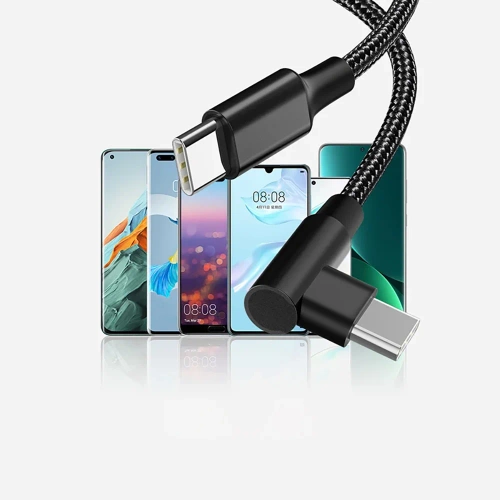 Kabel GSM | Kabel kątowy USB-C | Kabel z wtykiem 90st. | Szybkie ładowanie POWER DELIVERY | Kabel z transmisją danych | PD-F60W-1M-B