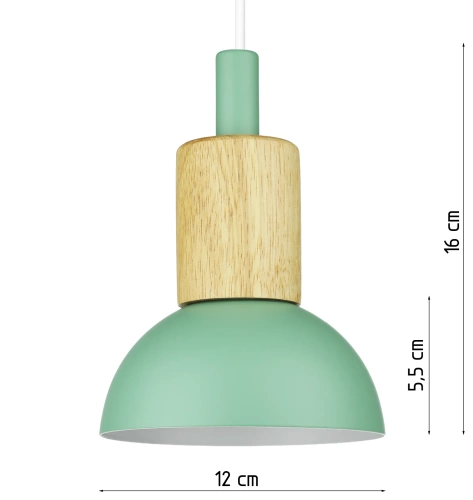 Lampa wisząca z zielonym kloszem i drewnem | Minimalistyczna  lampa w stylu skandynawskim z oprawą  E27 |  YG-XD002A-G