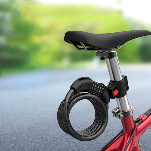 Blokada rowerowa na kod | Linka zabezpieczająca 100 cm | Zapięcie rowerowe 5-cyfrowe | Antykradzieżowa linka stalowa | BLC-566