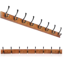 Drewniany wieszak na kurtki, ubrania | Wieszak ścienny do przedpokoju | Wieszak z 16 haczykami | HG-80CM-WOOD