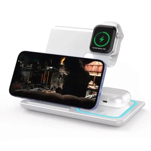 Składana ładowarka bezprzewodowa | Stacja dokująca do iPhone. Apple Watch i AirPods | MD-DK15-15W-W