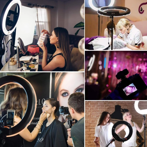 Zestaw lampy pierścieniowej 45 cm ze statywem 210 cm | Profesjonalna lampa do streamingu lub makijażu |