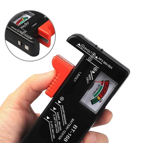 Tester baterii | Analogowy woltomierz | Uniwersalny tester baterii i akumulatorków | | BT-168-BLACK
