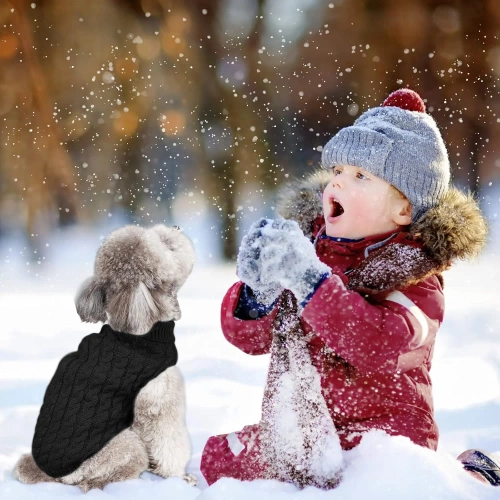 Miękki, elastyczny sweterek dla psa, kota M | Ciepły sweter z golfem na zimę |  PET-014M-BLACK