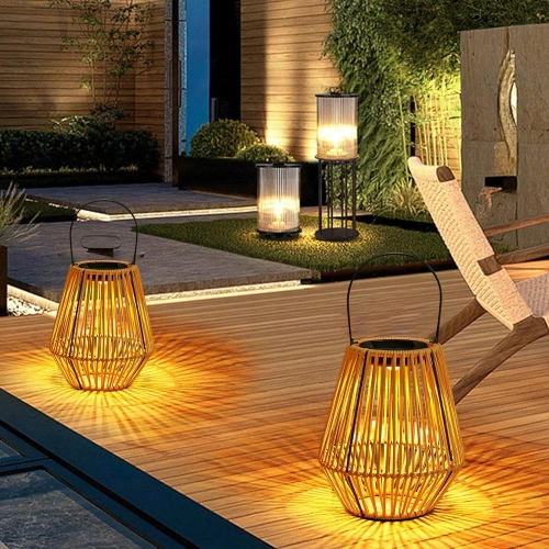 Bezprzewodowa lampa solarna w stylu BOHO | Rattanowa, ogrodowa lampa z uchwytem | JX21-Bamboo