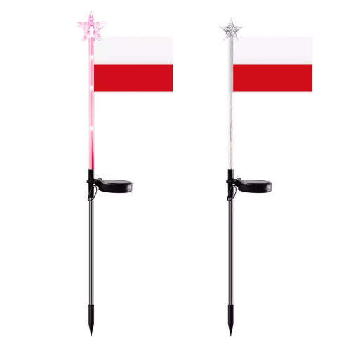 Ogrodowa lampka solarna LED wbijana flaga Polski | 73cm 600mAh | FLD-12-PO