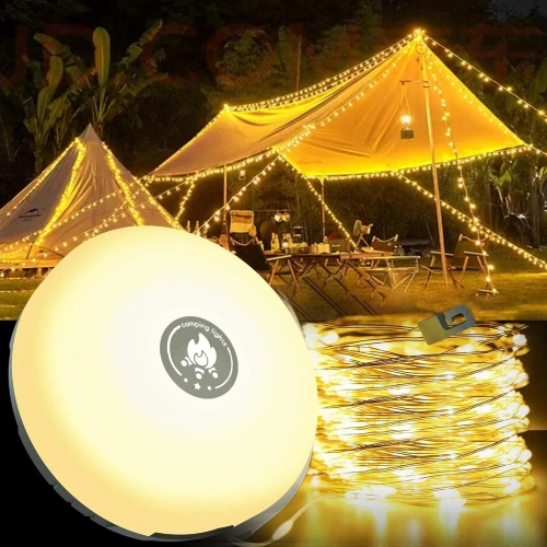 Wielofunkcyjna lampa kempingowa LED z girlandą 10 m, powerbankiem i magnesem |  Wodoodporna lampka z wbudowanym akumulatorem 2000 mAh 5 trybów świecenia | KQ-5004