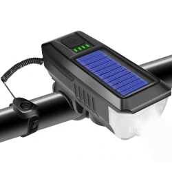  Solarna lampka rowerowa z mocnym LED 350 lm, klaksonem 120 dB i ładowaniem USB/solarnym | Oświetlenie rowerowe z klaksonem  | QX-LY-17