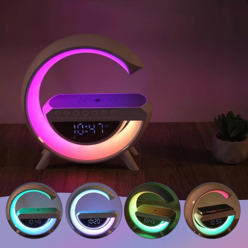 Budzik LED z ładowarką bezprzewodową, głośnikiem Bluetooth i lampką nocną RGB – zegar multifunkcyjny BT3401