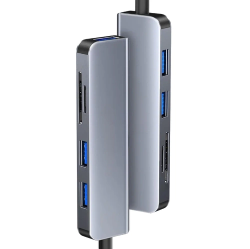 Rozdzielacz USB-C na 3x USB + kart SD + TF | adapter, rozgałęźnik typ C 5w1 | HUB