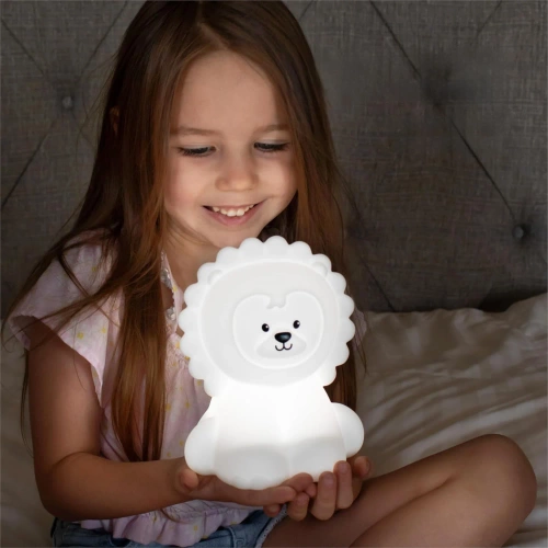 Lampka nocna dla dzieci LED z głośnikiem Bluetooth  Lew | Silikonowa, dotykowa lampka dzięcięca USB  | JS-L8L-330