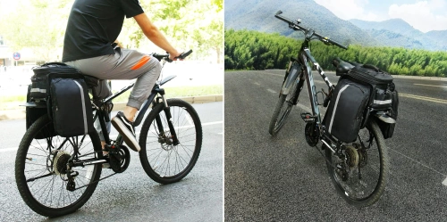 Wodoodporna sakwa rowerowa na bagażnik 27L |  Torba rowerowa z pokrowcem przeciwdeszczowym  i odblaskami | Wytrzymała torba rowerowa 3w1 | ZTB-670