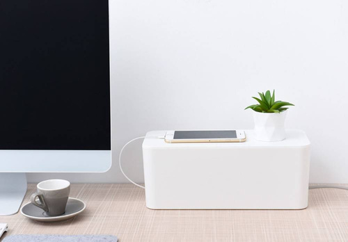 Organizer do kabli typu BOX z uchwytem na telefon | Pojemnik na listwy i kable | JB2318-White