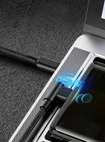 Kabel GSM | Kabel kątowy USB-C | Kabel z wtykiem 90st. | Szybkie ładowanie POWER DELIVERY | Kabel z transmisją danych | PD-F60W-1M-B