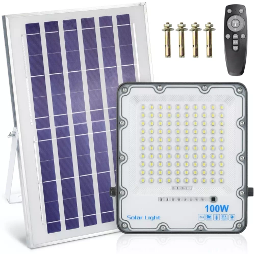 Zestaw Naświetlacz LED 100W + Panel solarny 6V/8W z pilotem | 2500lm, 6000mAh, IP66