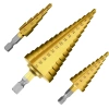 Zestaw 3 wierteł stożkowych | Wiertła stopniowe HSS | SDS-3PCS-GOLD