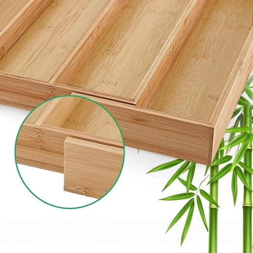 Organizer na sztućce | Bambusowy, regulowany wkład XL do szuflady z 5 przegródkami | KBT-G513