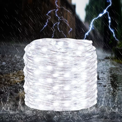 Girlanda solarna, lampa ogrodowa wbijana | 200 diod LED, 20m | biały zimny | FLD-200LED-WC
