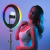 Zestaw lampa LED RGB 30 cm ze statywem 210 cm i pilotem | Lampa pierścieniowa do makijażu i nagrań wideo | SENY-RGB-30CM