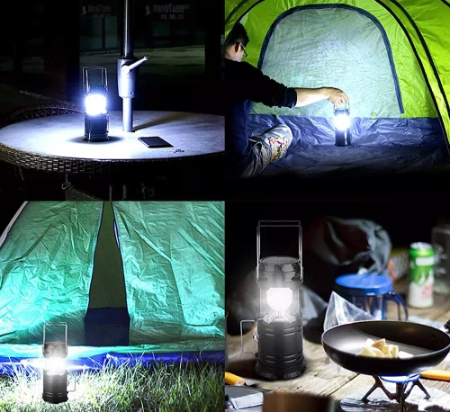 Solarna lampka kempingowa LED, turystyczna latarka z funkcją powerbank | Czarna | HWL-001-EU