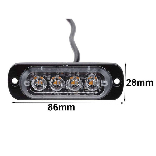 Lampa ostrzegawcza 4 LED pomarańczowa | Stroboskop | Obrysówka | 18 trybów świecenia | LED-04T-Y