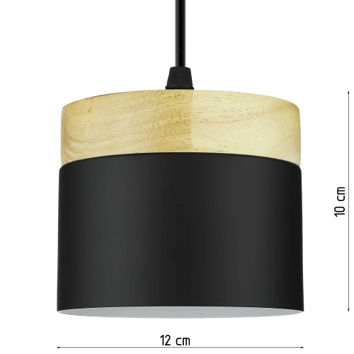 Lampa wisząca czarna z drewnianym elementem | Minimalistyczna  lampa w stylu skandynawskim z oprawą sufitowa E27 do salonu, sypialni | YG-XD003-BK