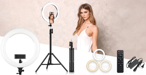 Mocna lampa pierścieniowa 45cm ze statywem 210 cm | Zestaw oświetleniowy do makijażu lub streamingu | RL-480 2w1