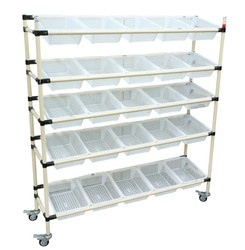 Wózek magazynowy 155x170x40 do konfekcjonowania towaru | 25 koszy, każdy po 39x30x11 cm | udźwig 75kg | metalowa konstrukcja
