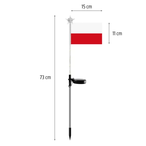 Ogrodowa lampka solarna LED wbijana flaga Polski | 73cm 600mAh | FLD-12-PO
