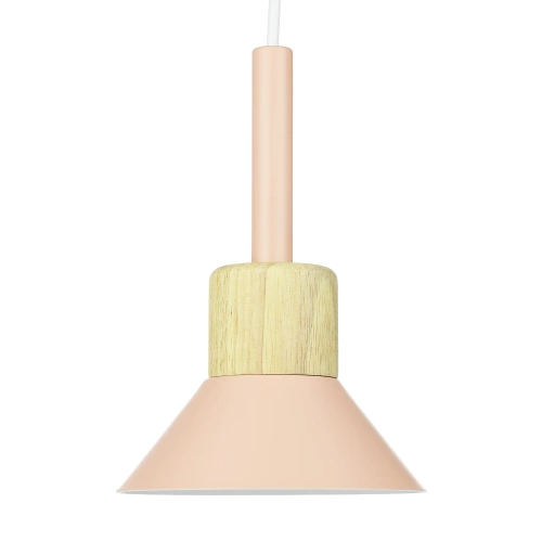 Lampa wisząca z różowym kloszem i drewnem | Minimalistyczna  lampa w stylu skandynawskim  z oprawą E27  |YG-XD002B-P