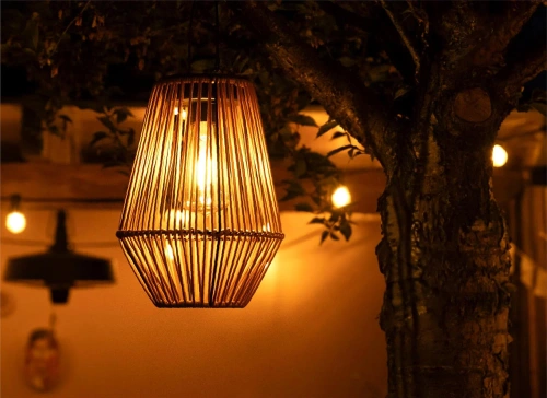 Bezprzewodowa lampa solarna w stylu BOHO | Rattanowa, ogrodowa lampa z uchwytem | JX21-Bamboo