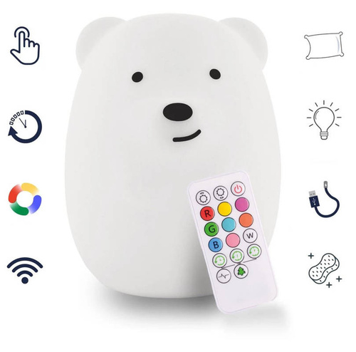 Silikonowa lampka LED RGB dla dzieci | Miś misiek Bear LED | Pilot IR | NL-04