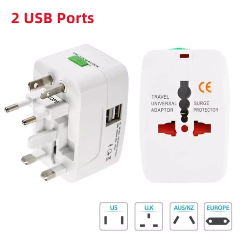 Wielofunkcyjna przejściówka podróżna, adapter sieciowy z ładowarką z dwoma portami USB | EU/USA/CN/UK/AUS | AD-T202