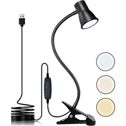 Lampka biurkowa na klips | Elastyczna lampka do czytania | Nocna lampka z możliwością zmiany barwy | Lampka LED USB | FH-08-5W-BK