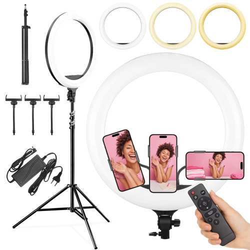 Zestaw lampy pierścieniowej 45 cm ze statywem 210 cm | Profesjonalna lampa do streamingu lub makijażu |