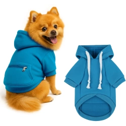 Bluza z kapturem dla psa i kota S niebieska | Ciepłe ubranko dla pupila na jesień i zimę  z kieszenią | PET-015S-BL