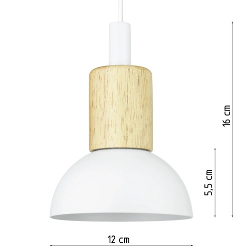 Lampa wisząca z białym kloszem i drewnem | Minimalistyczna  lampa w stylu skandynawskim z oprawą  E27 |  YG-XD002A-W
