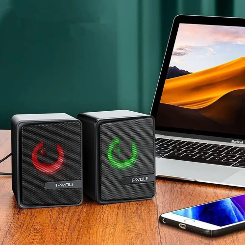 Głośniki komputerowe gamingowe stereo | 6 W | USB, 3,5 mm | T-Wolf S3 RGB | S2