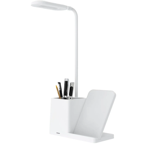 Inteligentna lampka biurkowa LED z ładowaniem bezprzewodowym Qi | Lampka biurowa 3w1 z przybornikiem i ładowarką | Nowoczesna lampka do nauki z organizerem |  MD-K5-15W