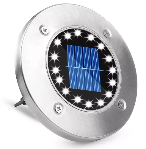 Solarna lampka najazdowa, ogrodowa, gruntowa, wbijana | 16 LED | Stal nierdzewna | ⌀ 11,5cm | YNG-16LED-WC