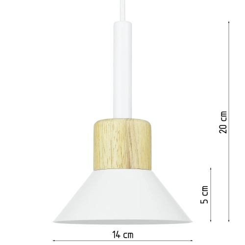 Lampa wisząca z białym kloszem i drewnem | Minimalistyczna  lampa w stylu skandynawskim  z oprawą E27 | YG-XD002B-W